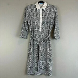 J.McLaughlin Henley Collared Dress Tie Waist Belt 3/4 Sleeve Office Career M